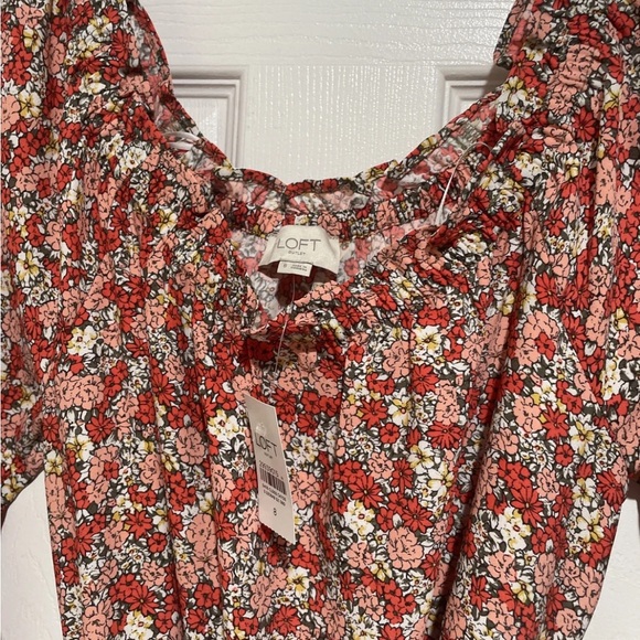 LOFT Red Floral Long Sleeve Dress - Picture 2 of 5